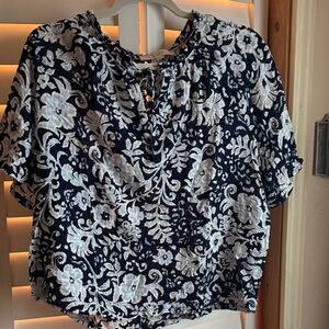 LOFT Navy and White Floral Blouse